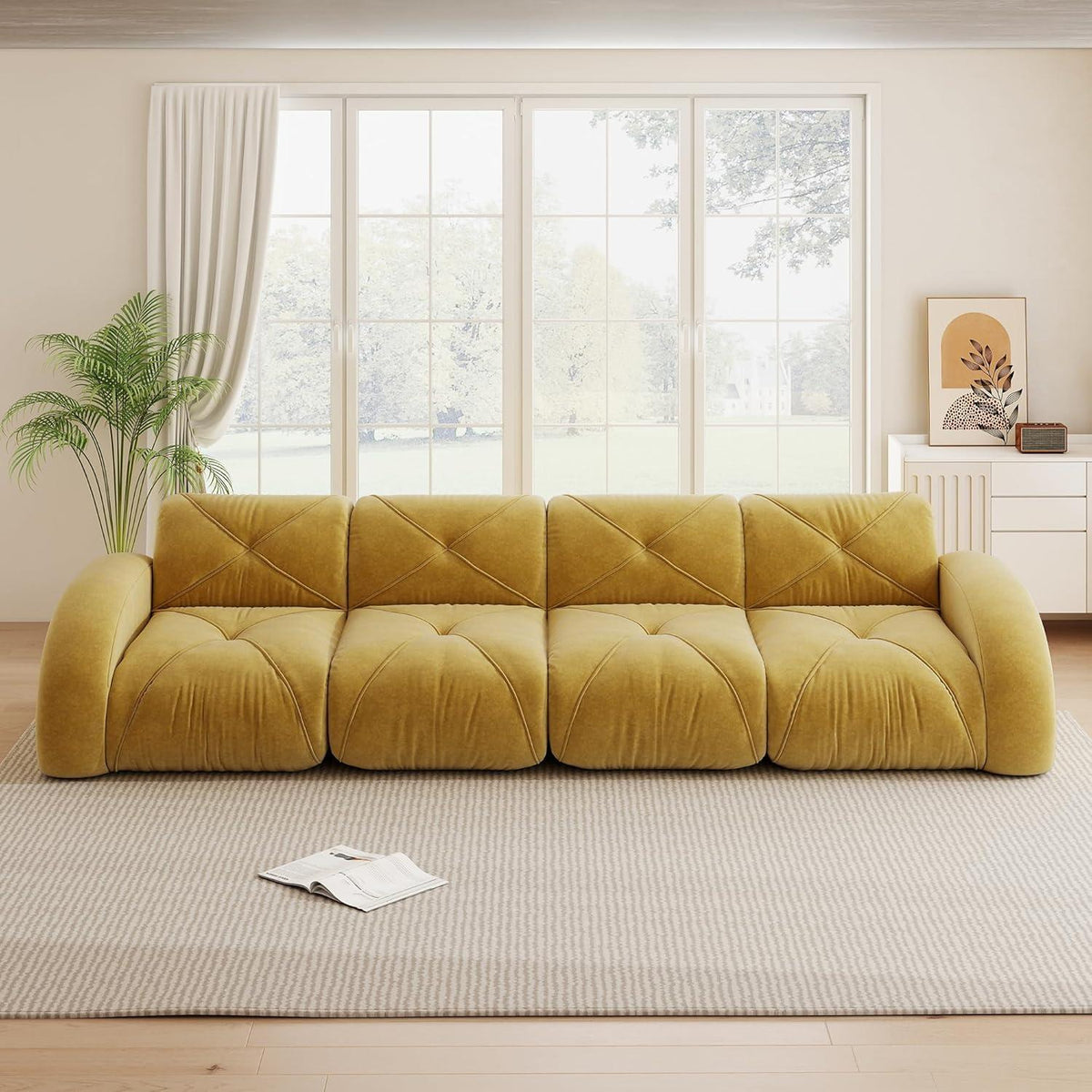 Modernes 4-Sitzer Cord Sofa Gelb | Rahmenlos & Komfortabel