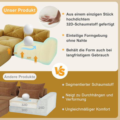 Modulares Cord Sofa 3-Sitzer + 2 Hocker – Gelb