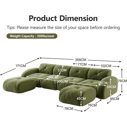 Großes U-förmiges Cord Sofa 4-Sitzer mit Fußhockern (Grün)
