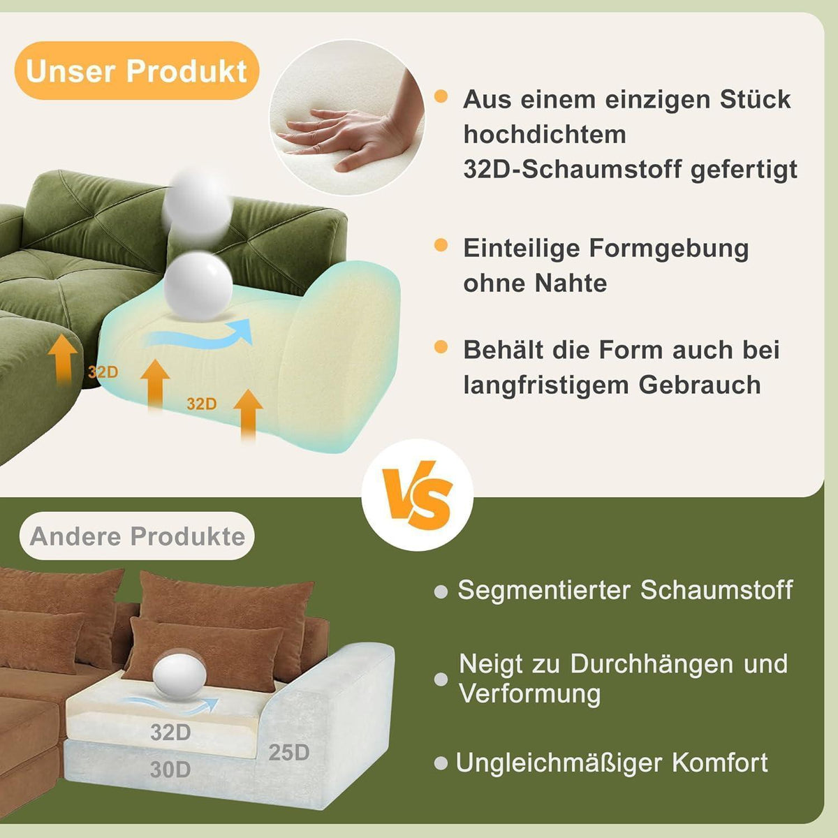 Großes U-förmiges Cord Sofa 4-Sitzer mit Fußhockern (Grün)