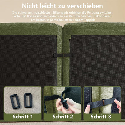 Großes U-förmiges Cord Sofa 4-Sitzer mit Fußhockern (Grün)