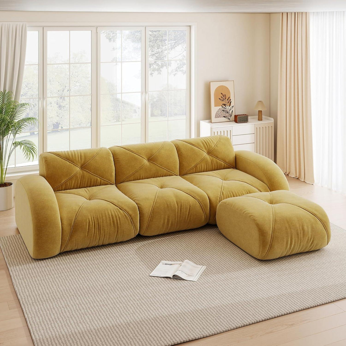 Modulares L-Sofa 3-Sitzer mit Fußhocker, Gelb