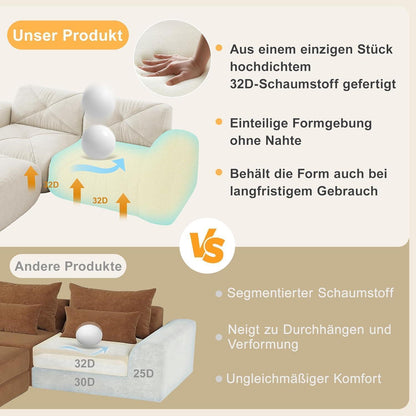 Modulares Cord Sofa 4-Sitzer mit Fußhockern – Weiß
