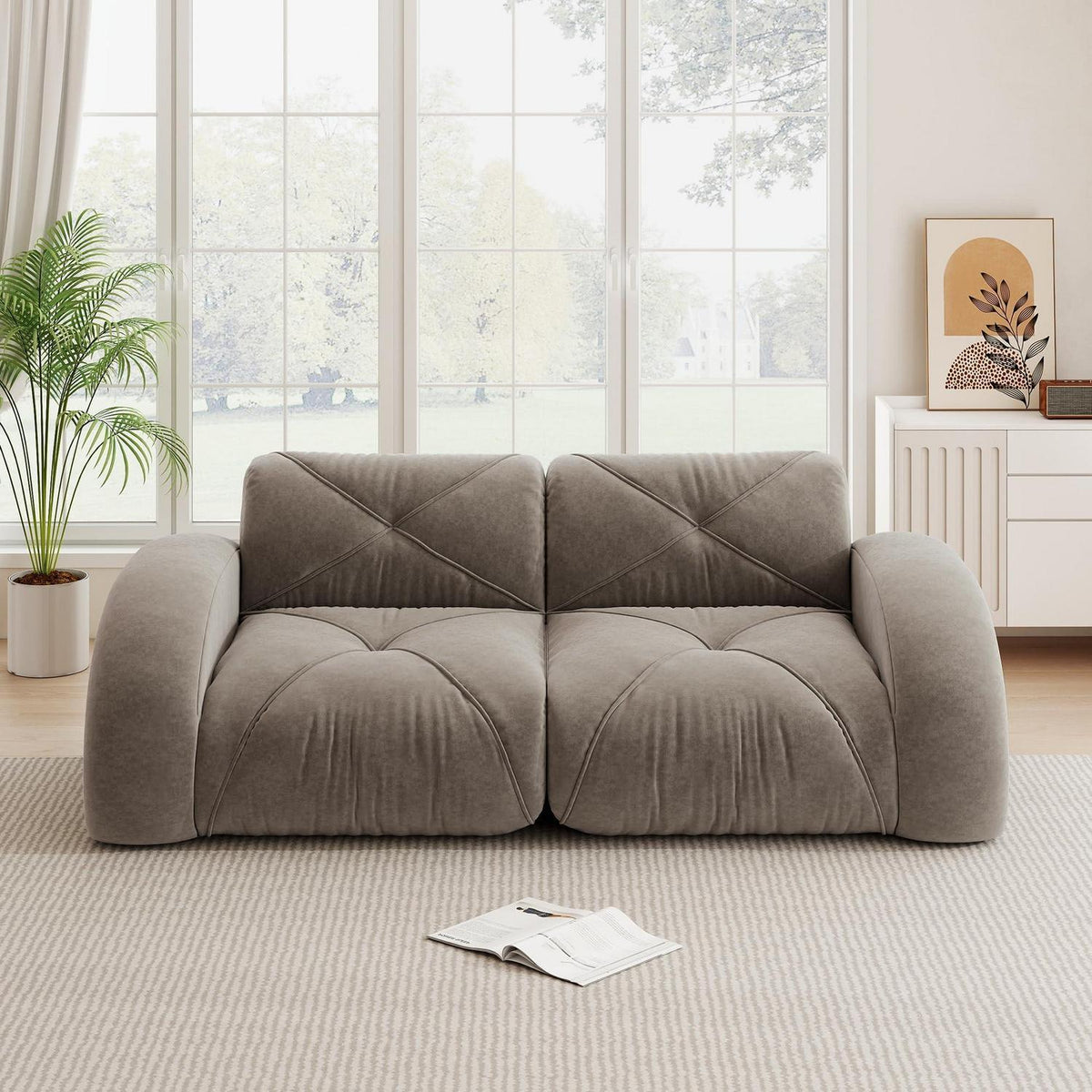 Rahmenloses 2-Sitzer Sofa Braun – Chenille Couch mit 32D Schaum
