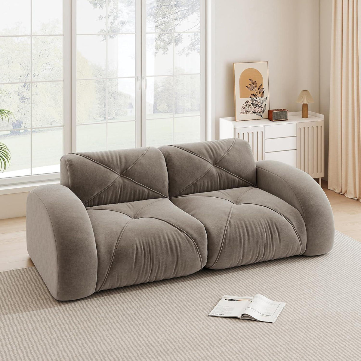 Rahmenloses 2-Sitzer Sofa Braun – Chenille Couch mit 32D Schaum