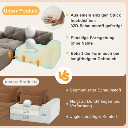 Rahmenloses 2-Sitzer Sofa Braun – Chenille Couch mit 32D Schaum