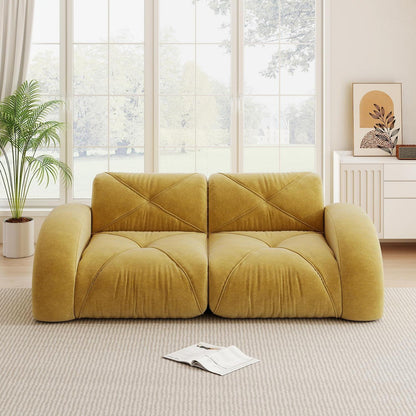 Gelbes 2-Sitzer Chenille Sofa – Rahmenlos & Komfortabel