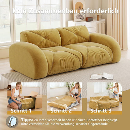 Gelbes 2-Sitzer Chenille Sofa – Rahmenlos & Komfortabel