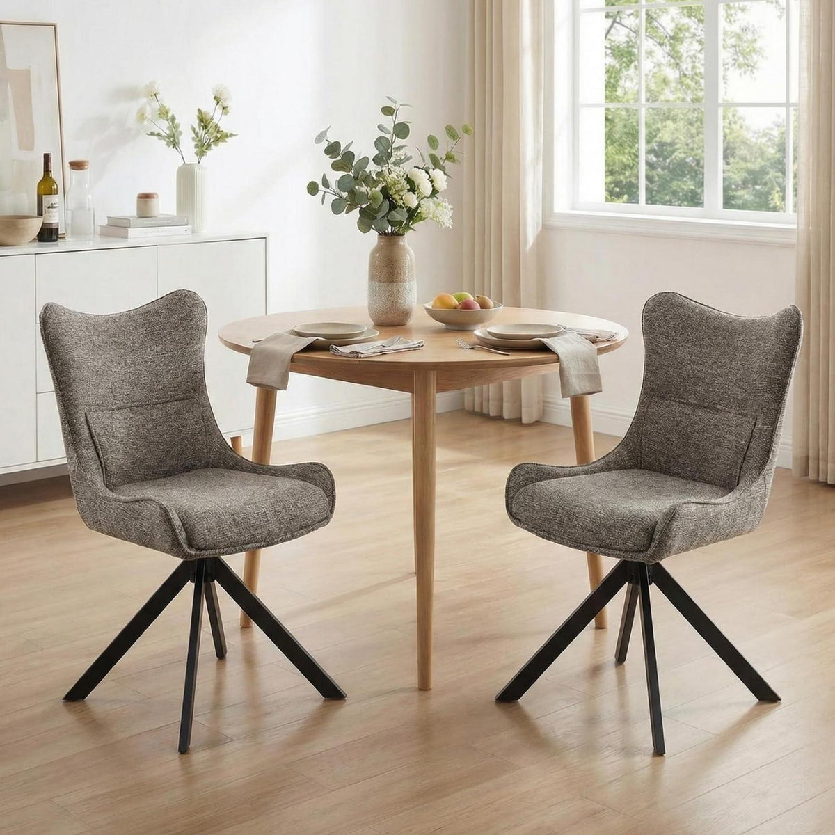 Drehbarer Esszimmerstuhl Set Grau – Chenille Polsterstuhl 360°