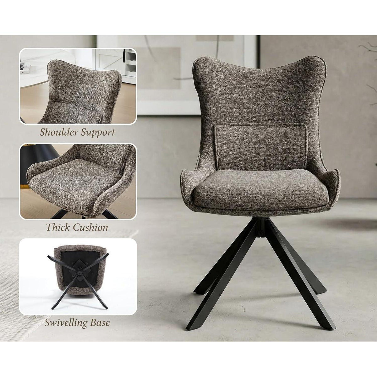 Drehbarer Esszimmerstuhl Set Grau – Chenille Polsterstuhl 360°