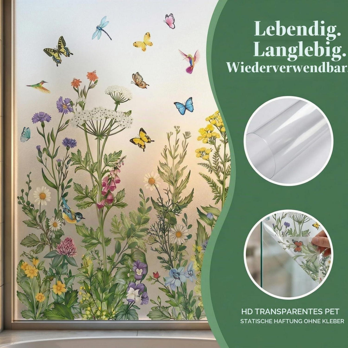 Fensterbilder Frühling Selbstklebend mit Rakel | Frühlingsdeko Blumen
