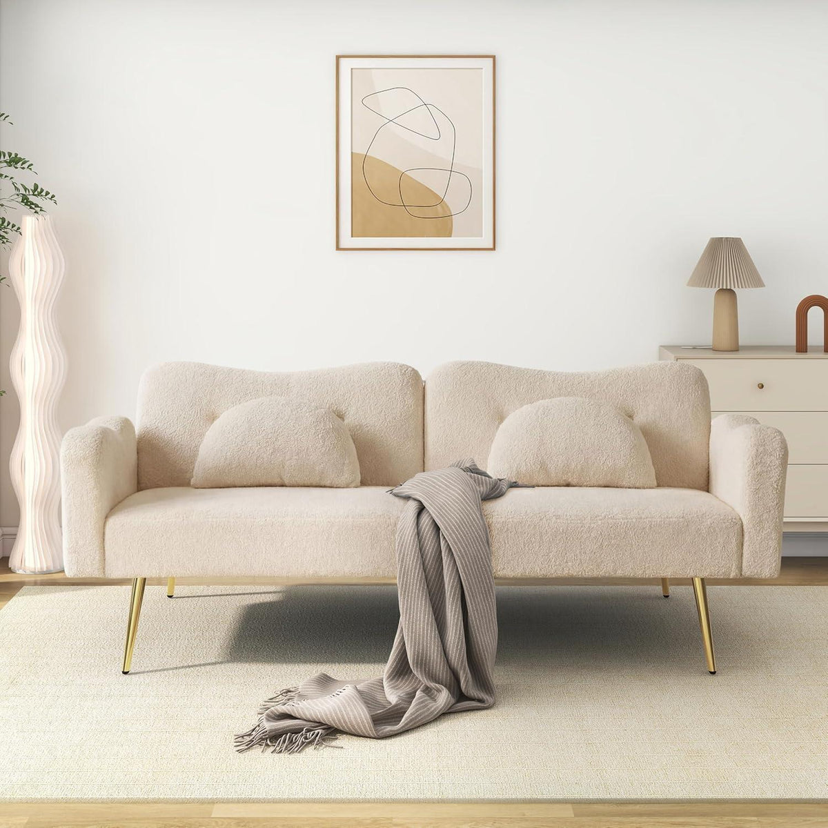 Schlafsofa 2-Sitzer mit Bettfunktion & Stauraum, Beige