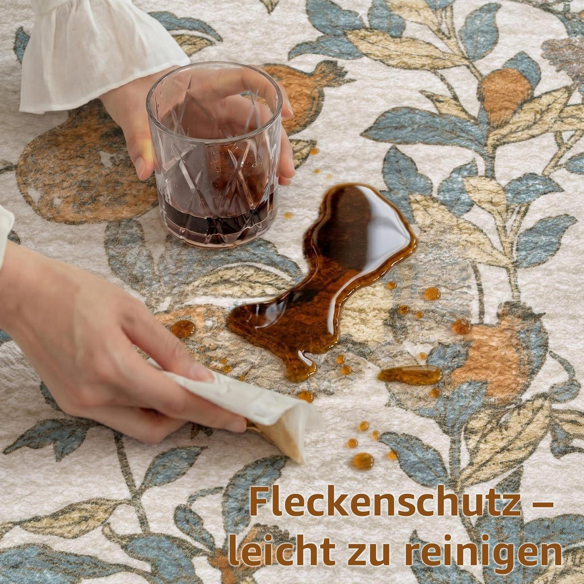 Vintage Teppich 200x280 cm – Orange-Beige, Kurzflor & Rutschfest