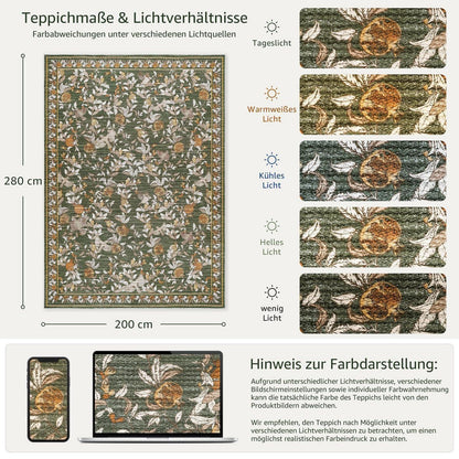 Vintage Teppich Blumenmuster Orange-Grün 200x280 cm