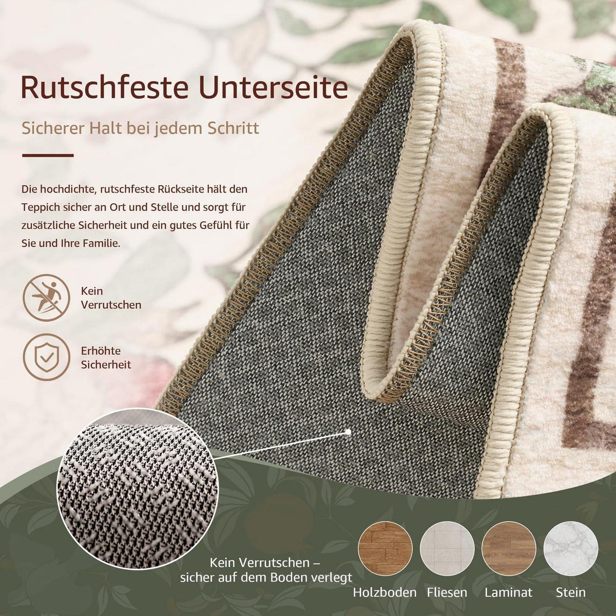 Vintage Teppich floral rot-beige 240x340 cm – Waschbar & Rutschfest