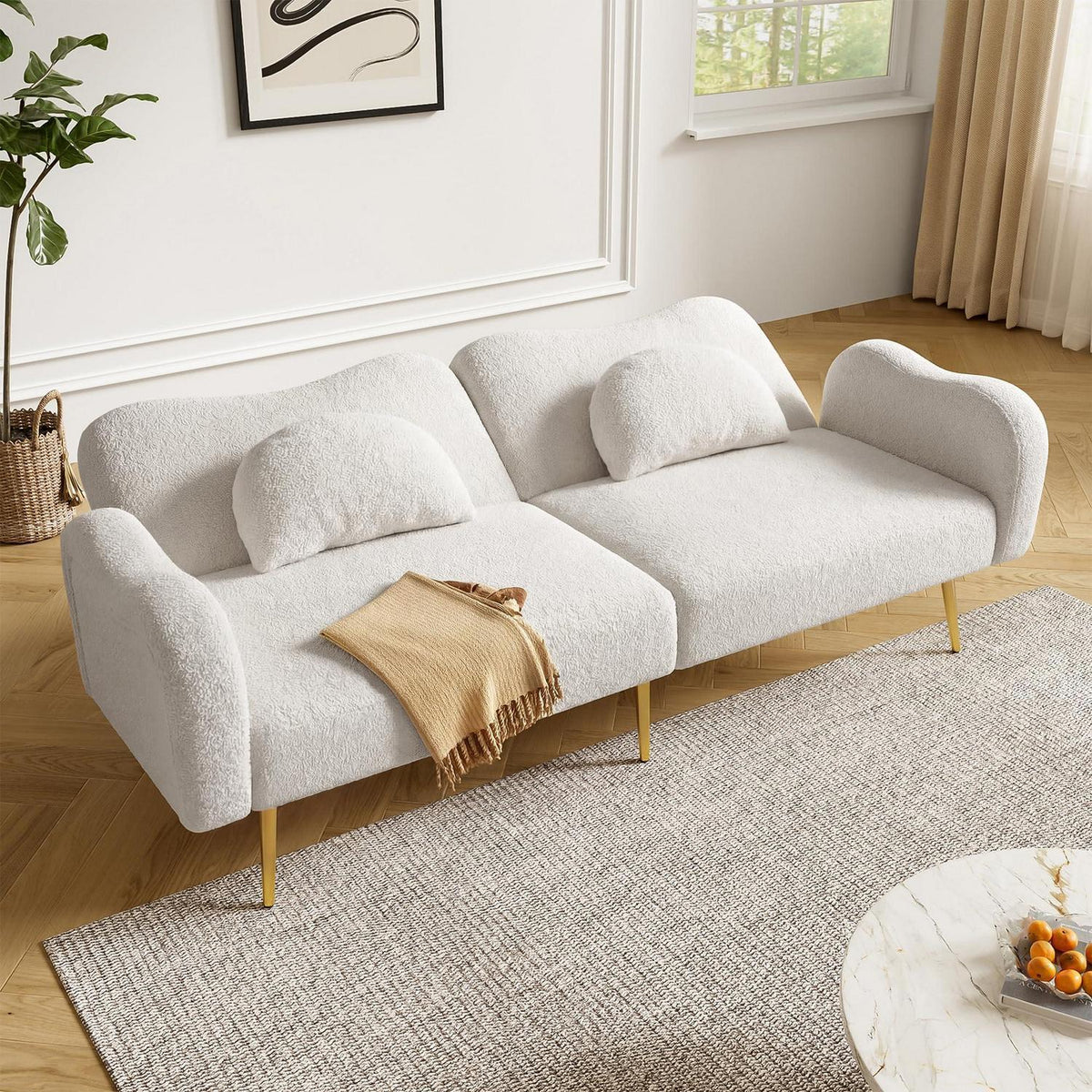 Schlafsofa 2-Sitzer mit Bettfunktion & Stauraum – Weiß