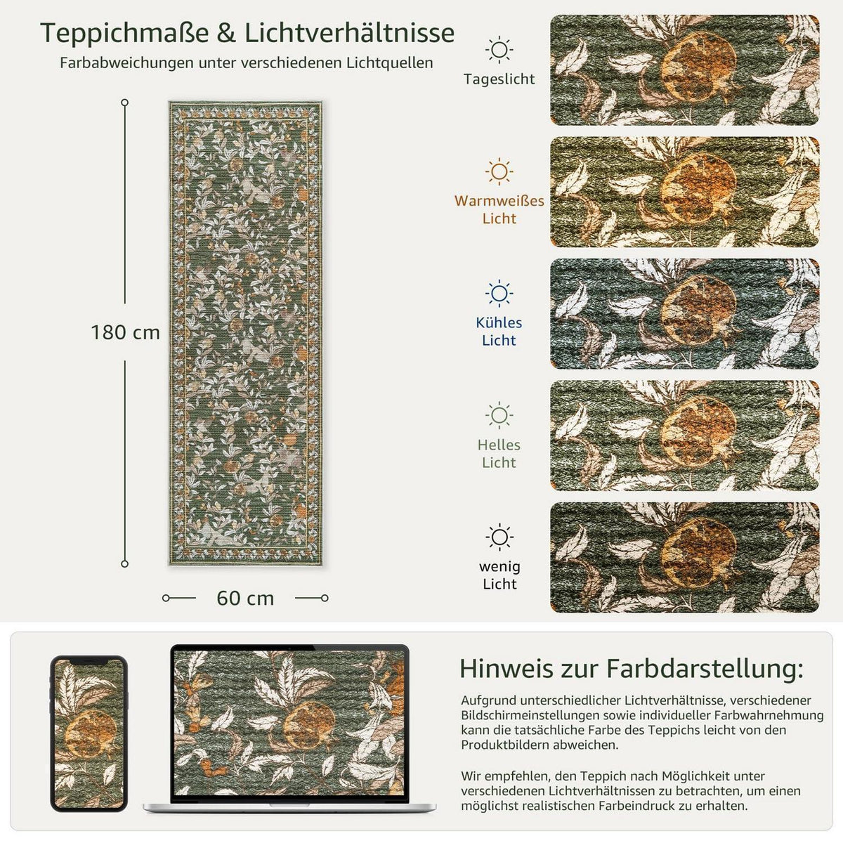 Vintage Küchenläufer 60x180 Orange-Grün – Rutschfest & Wasserabweisend