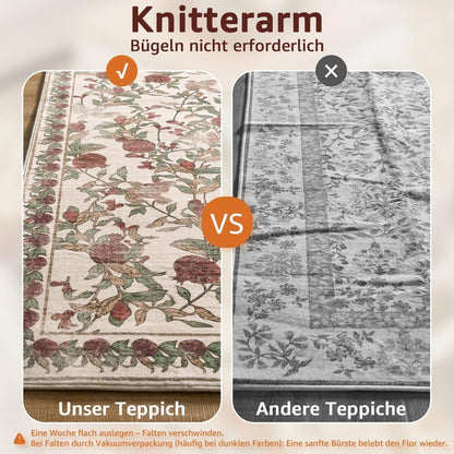 Vintage Teppich floral rot-beige 200x280 cm – Waschbar & Rutschfest