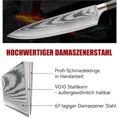 3-tlg Damast Messerset | Professionelle Küchenmesser Set