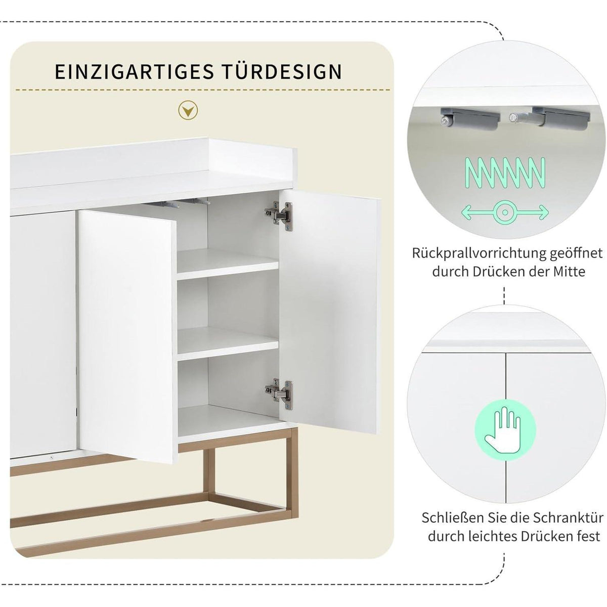 Weißes Sideboard 120cm – Küchenschrank mit Arbeitsplatte & Regalen