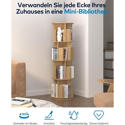 Drehbares Bücherregal Holz 4 Ebenen – Platzsparend & Flexibel