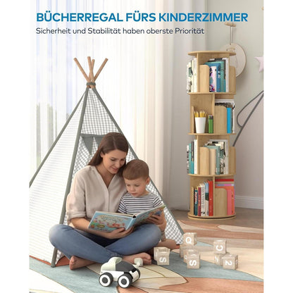 Drehbares Bücherregal Holz 4 Ebenen – Platzsparend & Flexibel