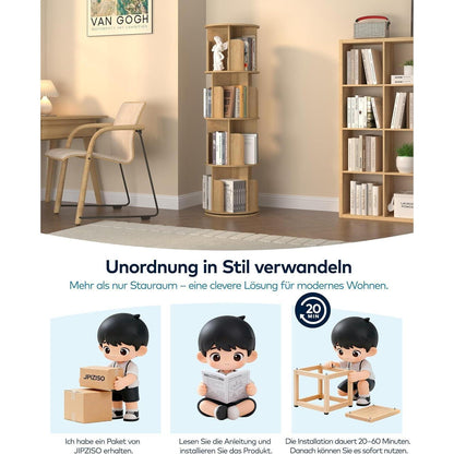 Drehbares Bücherregal Holz 4 Ebenen – Platzsparend & Flexibel