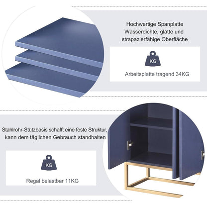 120cm Sideboard Blau – Küchenschrank mit Arbeitsplatte & Regalen
