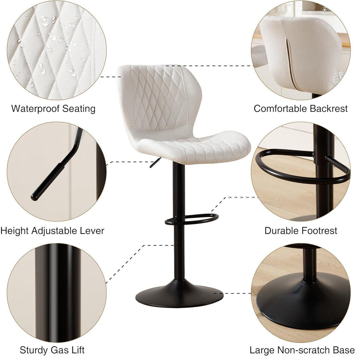 Barhocker mit Lehne, höhenverstellbar, beige, 6er Set
