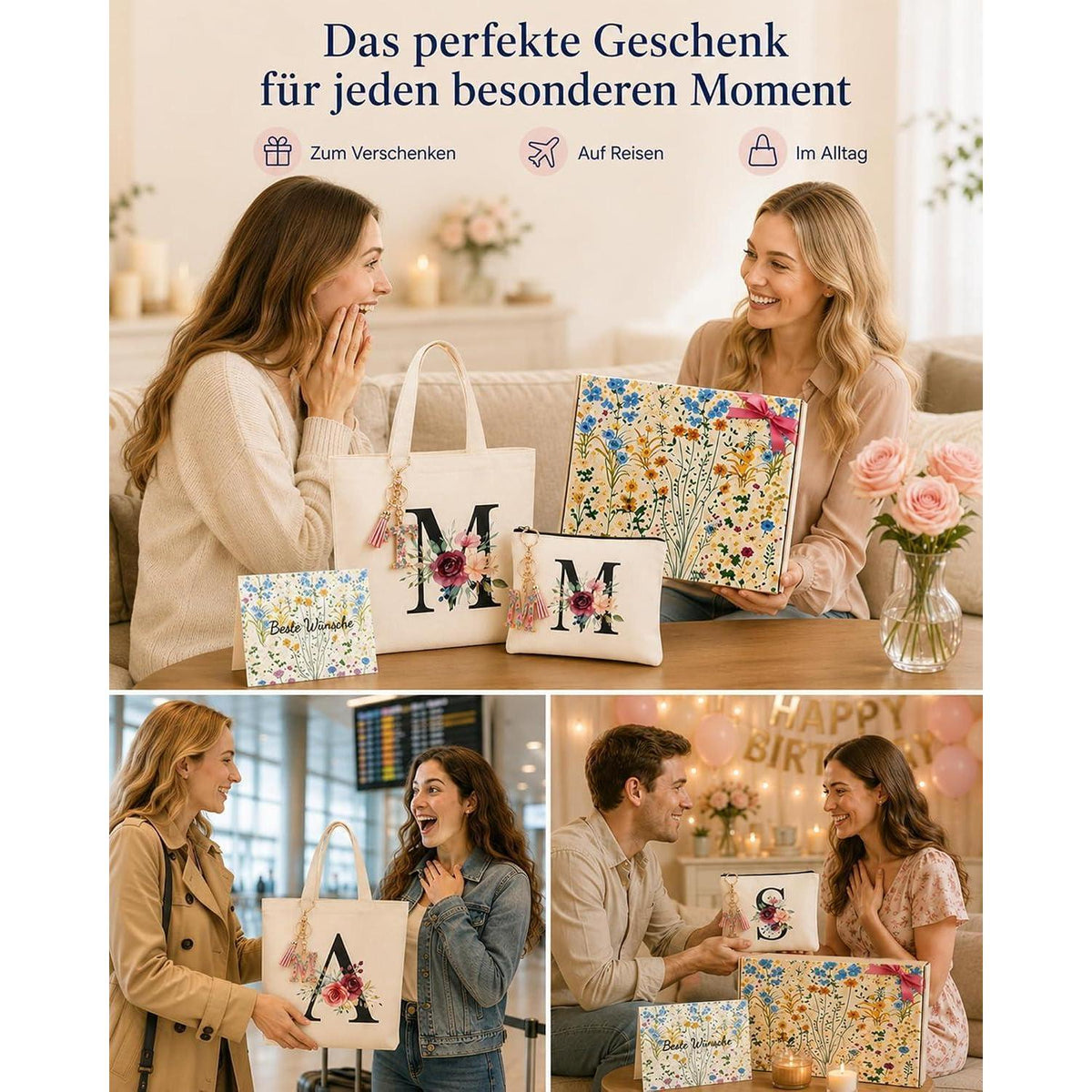 Personalisierte Geschenkset für Frauen mit Buchstaben-Schlüsselanhänger