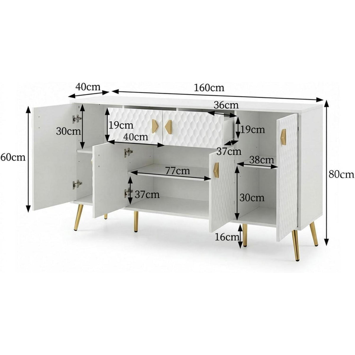 Weißes Sideboard 160cm mit Strukturfront – Viel Stauraum