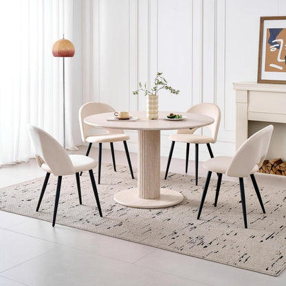Runder Esstisch Set mit 4 Samtstühlen – Beige