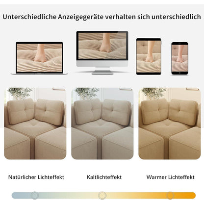 Modulares Ecksofa 4-Sitzer Beige mit Fußhocker – Cordstoff, Ohne Montage