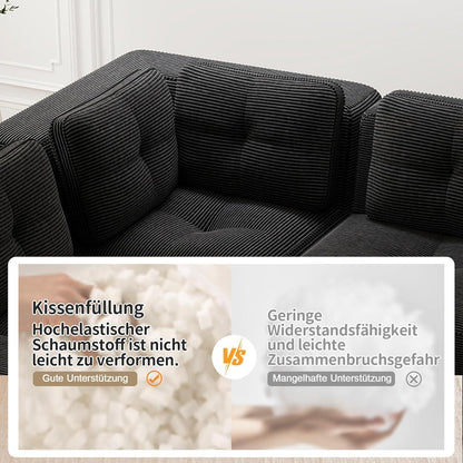 Modulares Ecksofa Schwarz 177x177 cm – Cordstoff & Boneless