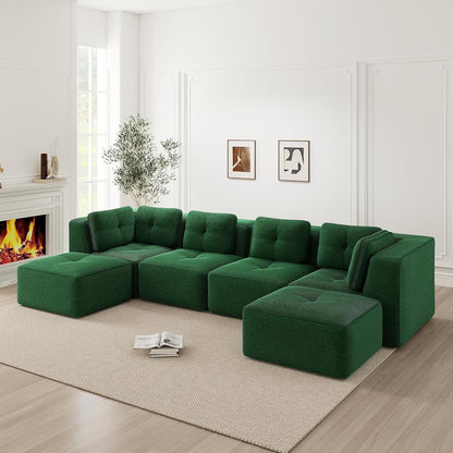 Modulares Ecksofa 4-Sitzer Grün mit Fußhocker & Cordstoff