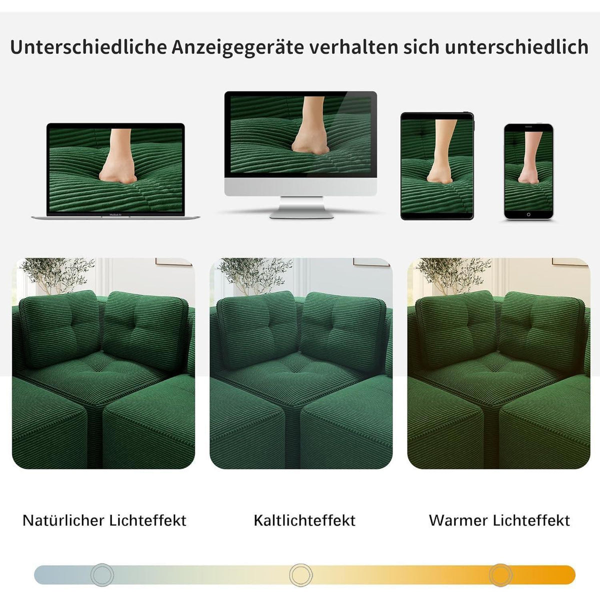 Modulares Ecksofa 4-Sitzer Grün mit Fußhocker & Cordstoff