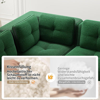 Modulares Ecksofa 4-Sitzer Grün mit Fußhocker & Cordstoff