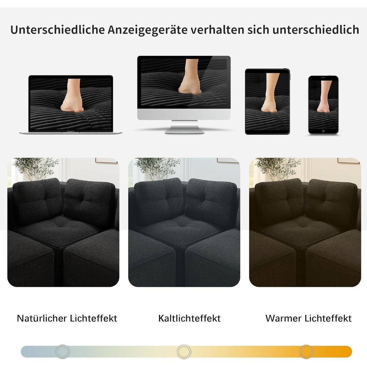 Modulares Ecksofa 4-Sitzer mit Fußhocker, Cordstoff, Schwarz