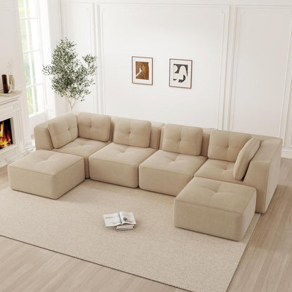 Modulares Ecksofa 4-Sitzer Beige, Cordstoff, U-Form, Ohne Montage