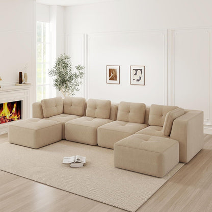 Modulares Ecksofa 4-Sitzer Beige, Cordstoff, U-Form, Ohne Montage
