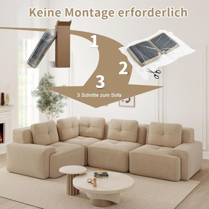 Modulares Ecksofa Beige, 177x382 cm, Cordstoff, Boneless