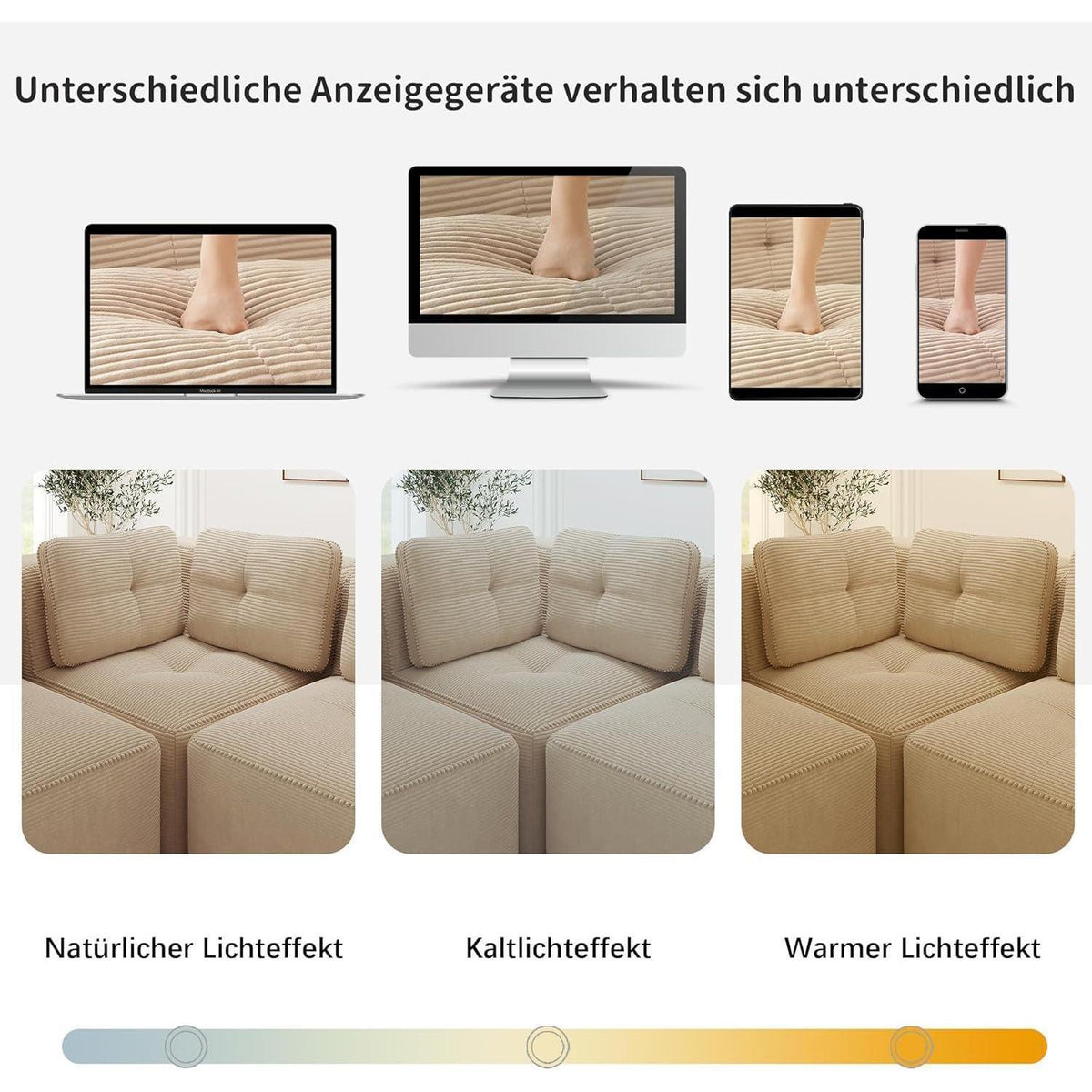 Modulares Ecksofa Beige, 177x382 cm, Cordstoff, Boneless