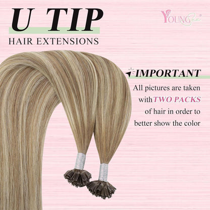 Echthaar Bonding Extensions Hellbraun Ombre Platinblond 50cm