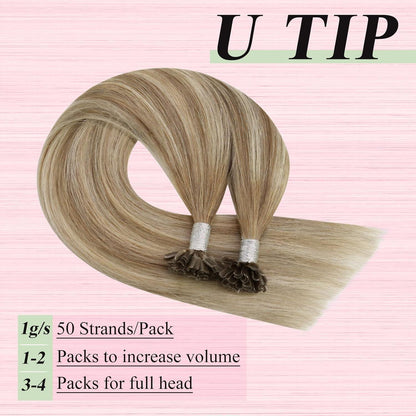 Echthaar Bonding Extensions Hellbraun Ombre Platinblond 50cm