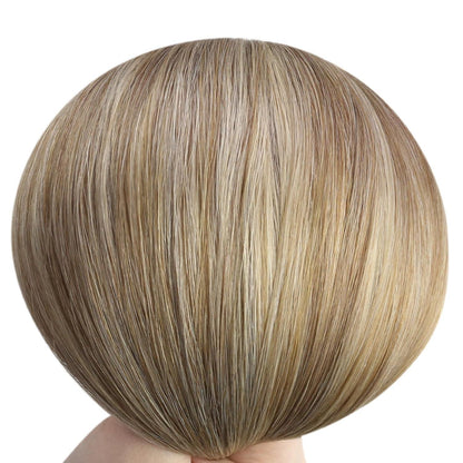 Echthaar Bonding Extensions Hellbraun Ombre Platinblond 50cm