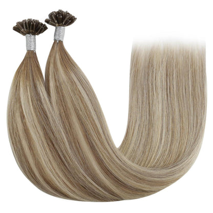 Echthaar Bonding Extensions Hellbraun Ombre Platinblond 50cm