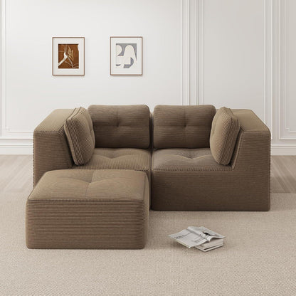 Modulares Ecksofa Braun, 2-Sitzer + Fußhocker, Cordstoff, Ohne Montage