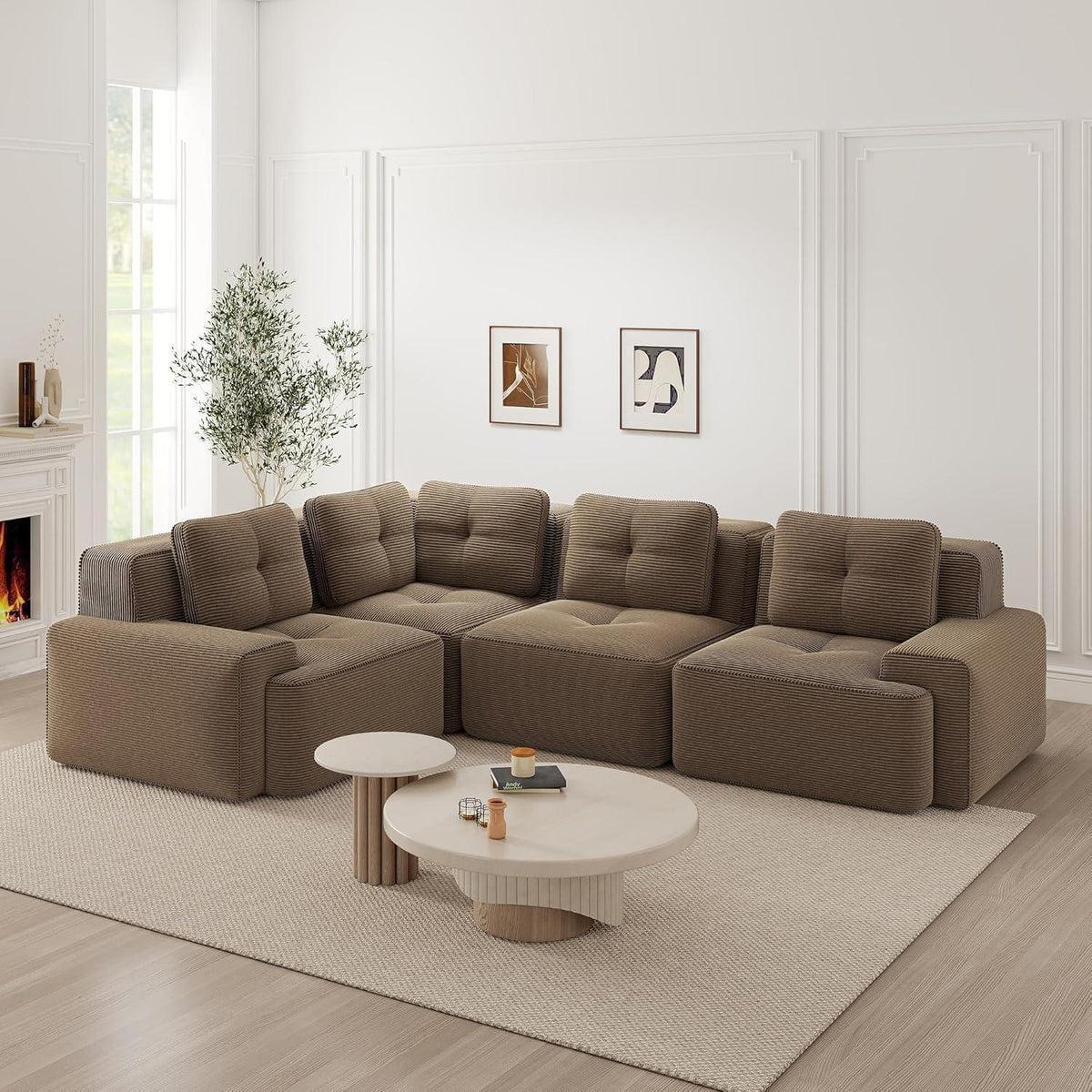 Modulares Ecksofa Braun 177x382 cm – Boneless Cordstoff Couch