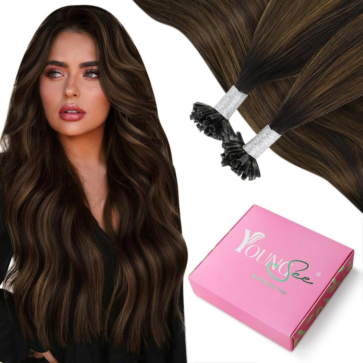 Echthaar Bonding Extensions Braun Ombre 45cm 50g