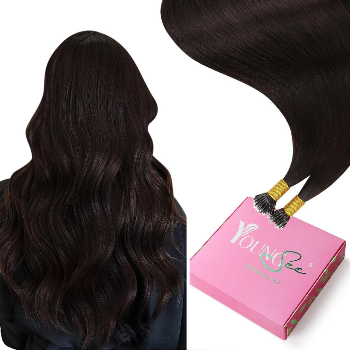 Dunkelbraune Echthaar Nanoring Extensions – 50cm